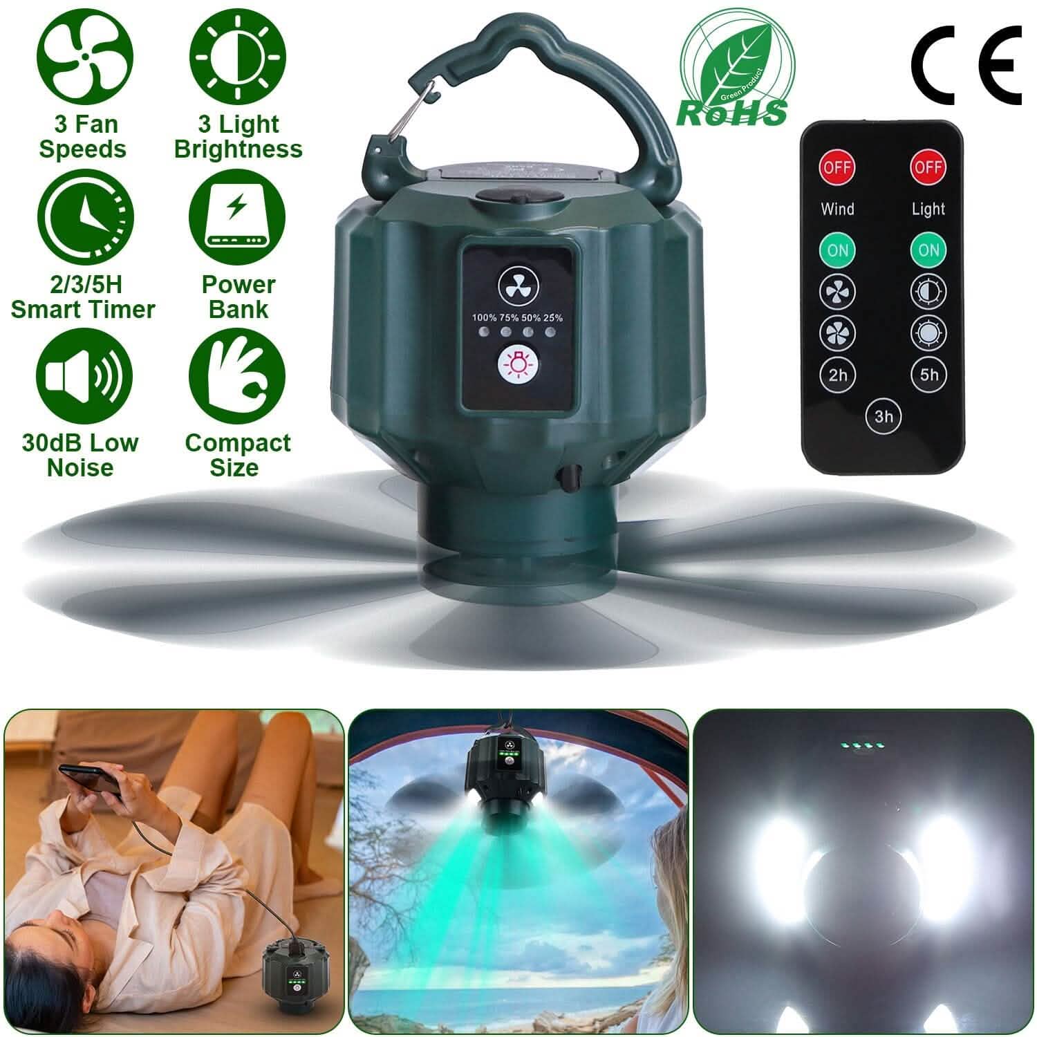 10400mAh USB Battery Powered Hanging Tent Lantern Fan Power Bank