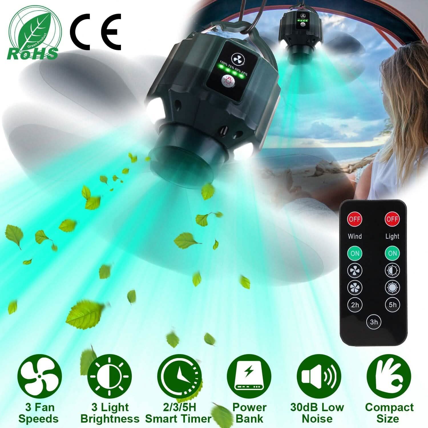 10400mAh USB Battery Powered Hanging Tent Lantern Fan Power Bank