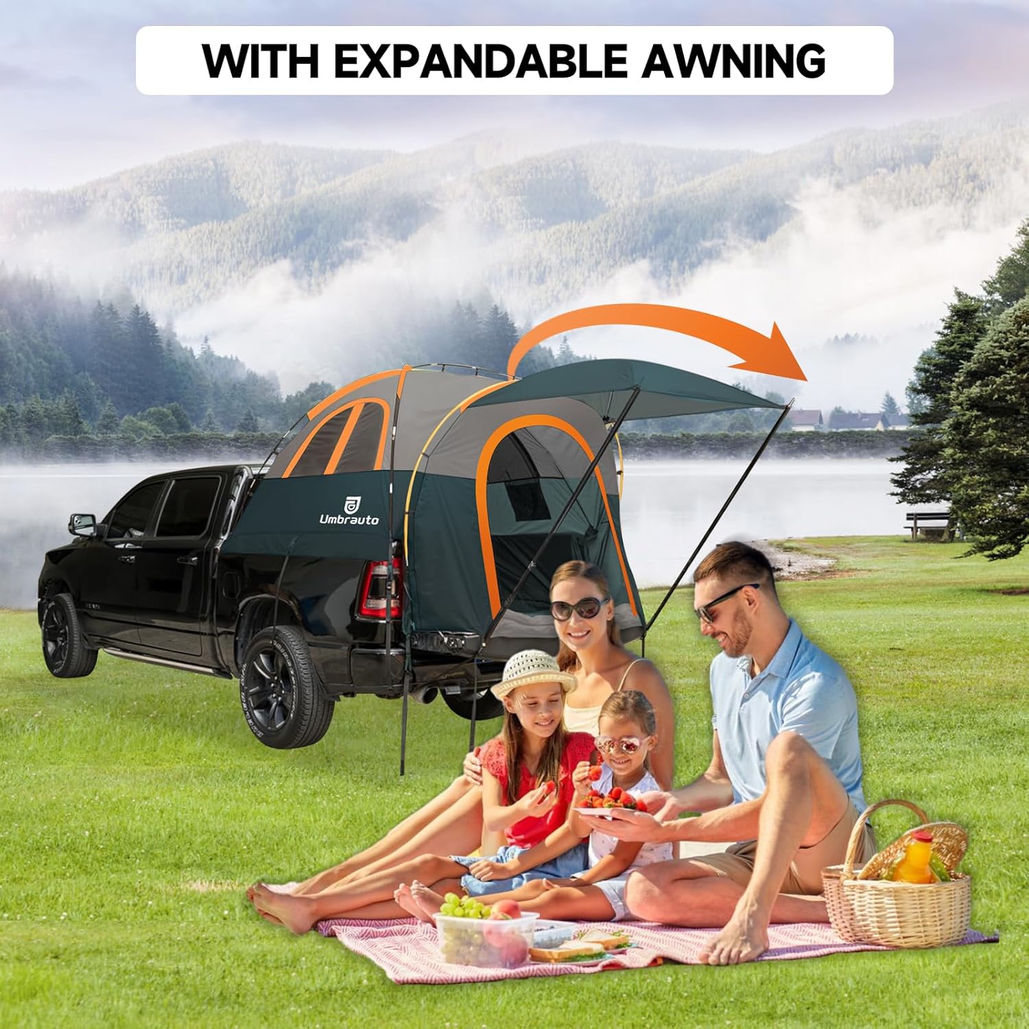 Umbrauto Truck Bed Tent with Awning – Waterproof 2-3 Person Pickup Camping Tent (6.4–6.7 ft Beds)