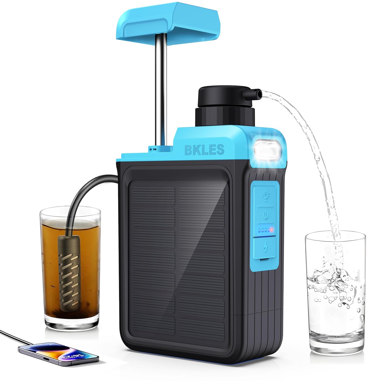 3-in-1 Solar Water Filter with Hand Pump & Emergency Light – Camping Survival | Apex Traverse