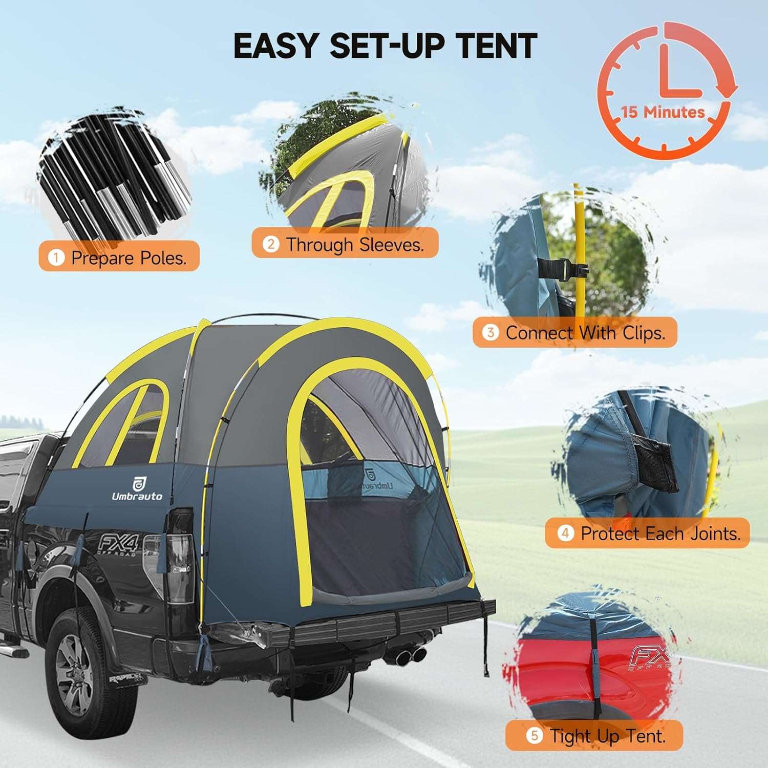 Umbrauto Waterproof Truck Bed Tent – PU3000 4-Season Pickup Camping Tent