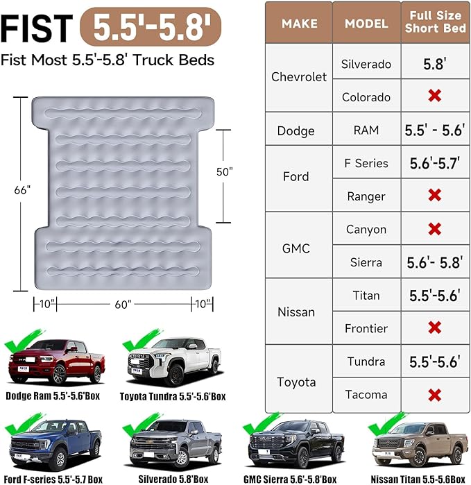 Umbrauto Truck Bed Air Mattress 3.0 with Built-In Rechargeable Pump (5.5–6.5 ft Beds)