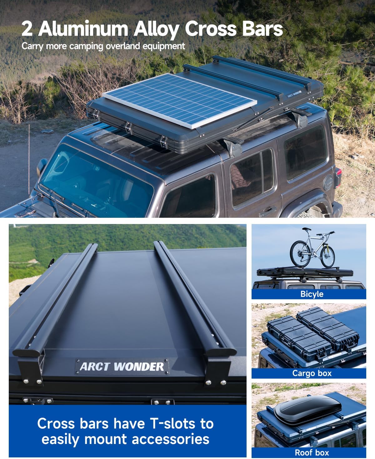 Hard Shell Rooftop Tent with Solar Panel – Pop-Up Roof Top Camping Tent for Jeep, Truck, Car, SUV & Van (Overland Car Camping Tent)