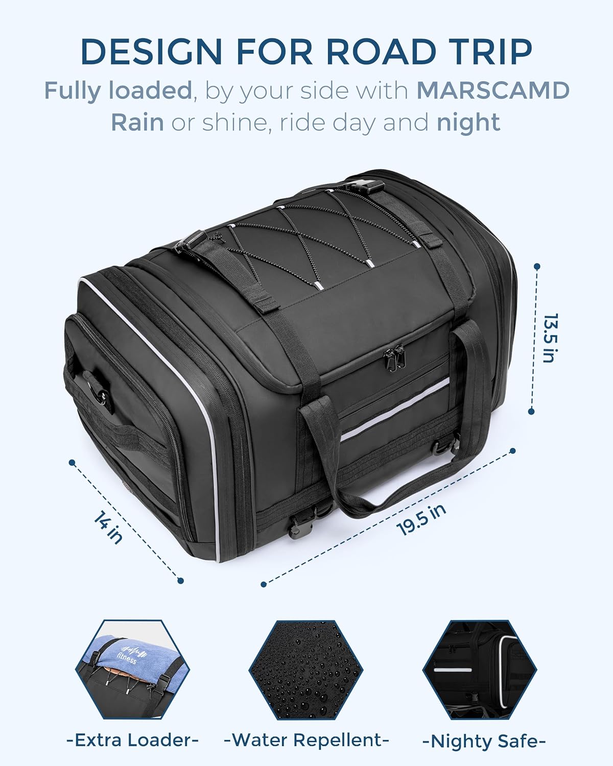 48L-64L Expandable Motorcycle Tail Bag – Waterproof Rear Seat Luggage with Rain Cover | Apex Traverse