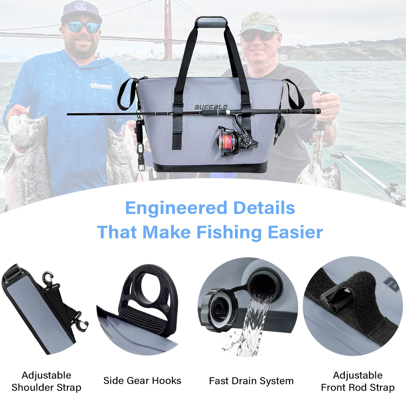 37QT Fish Cooler Bag With Fishing Rod Holder