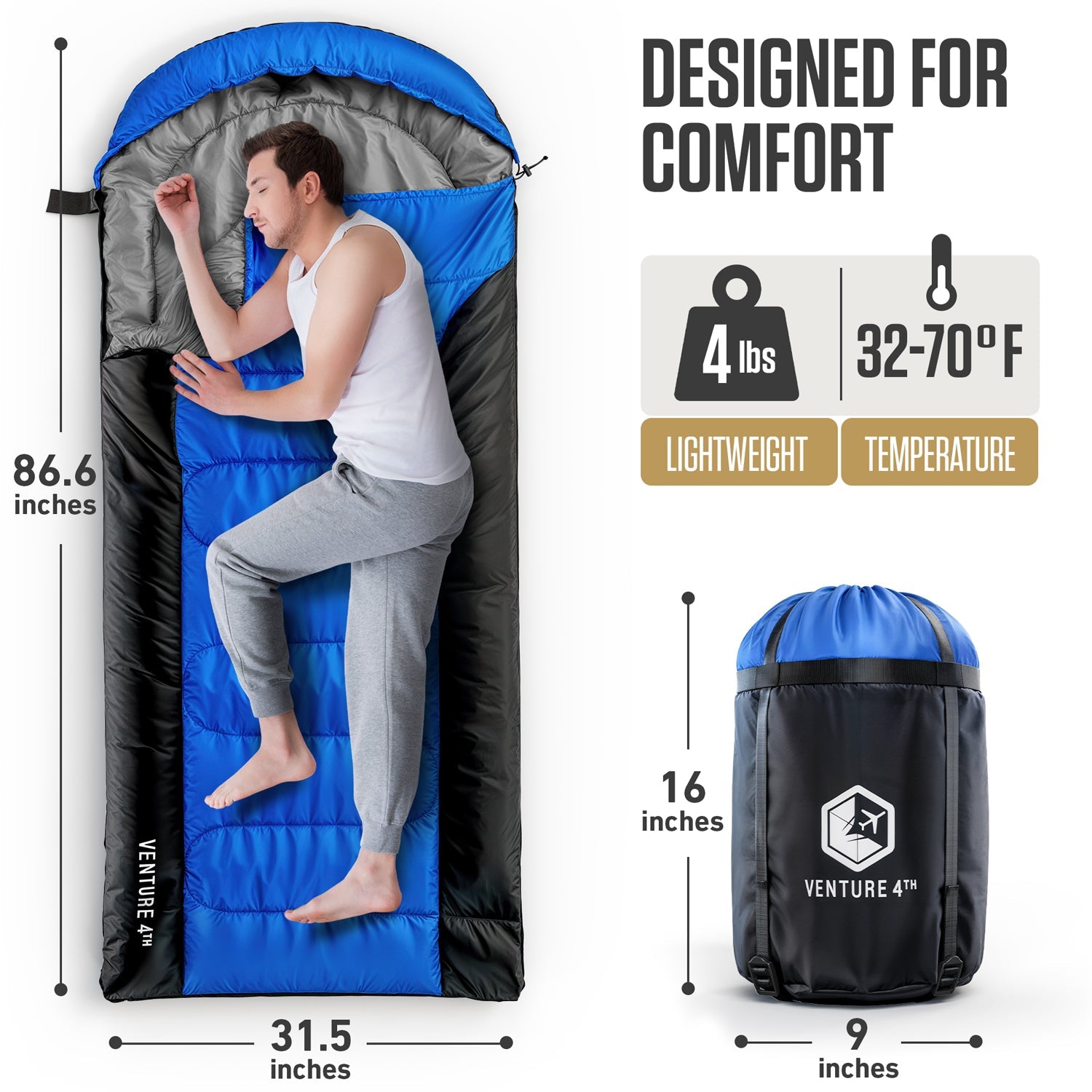 XXL Sleeping Bag for Big & Tall Campers – 30°F Cold Weather Rated