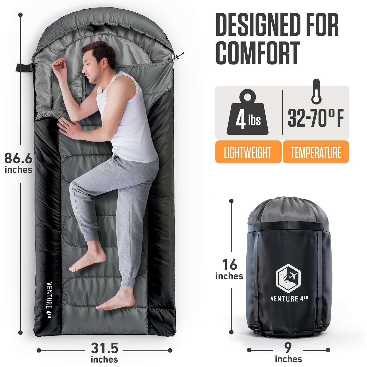 XXL Sleeping Bag for Big & Tall Campers – 30°F Cold Weather Rated