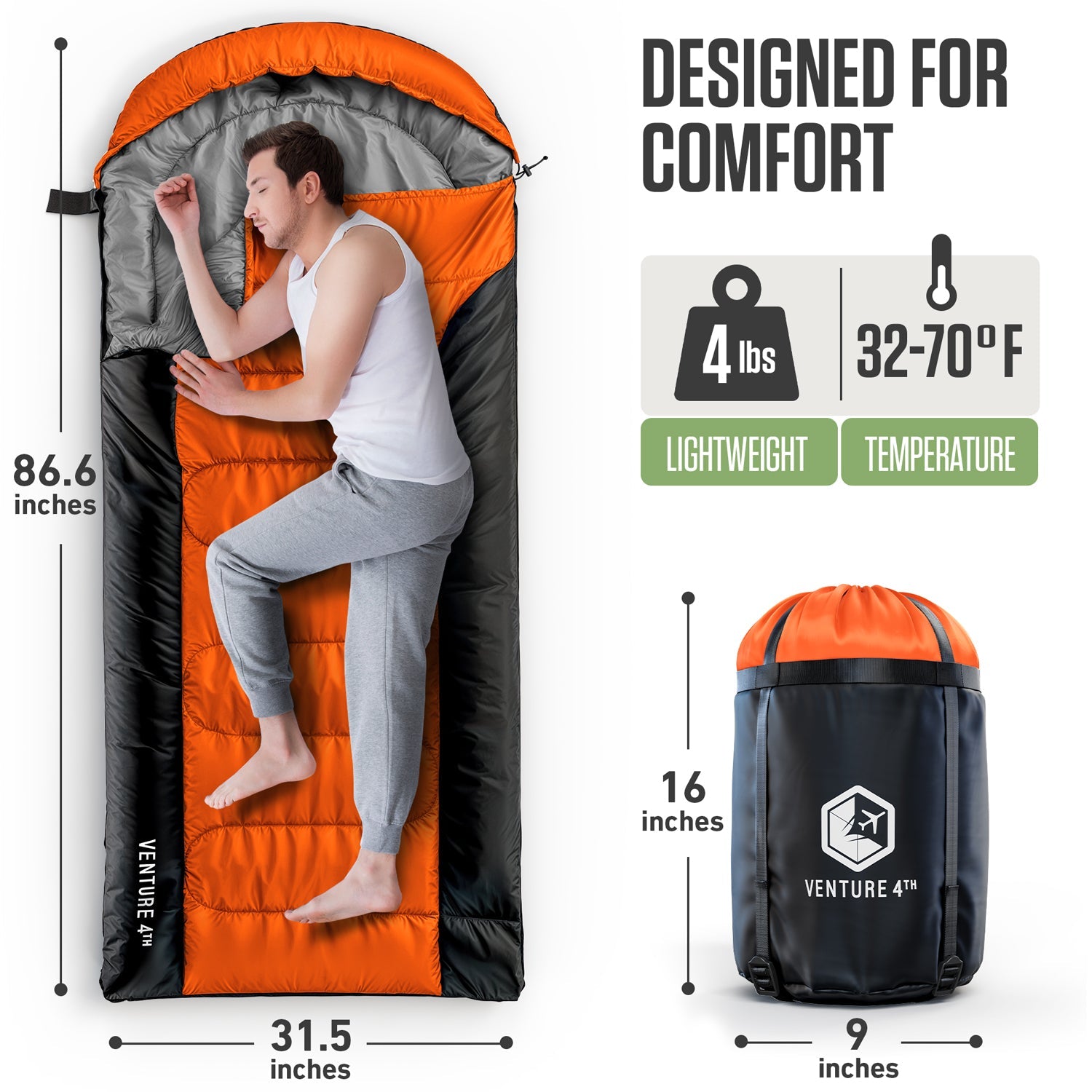 XXL Sleeping Bag for Big & Tall Campers – 30°F Cold Weather Rated