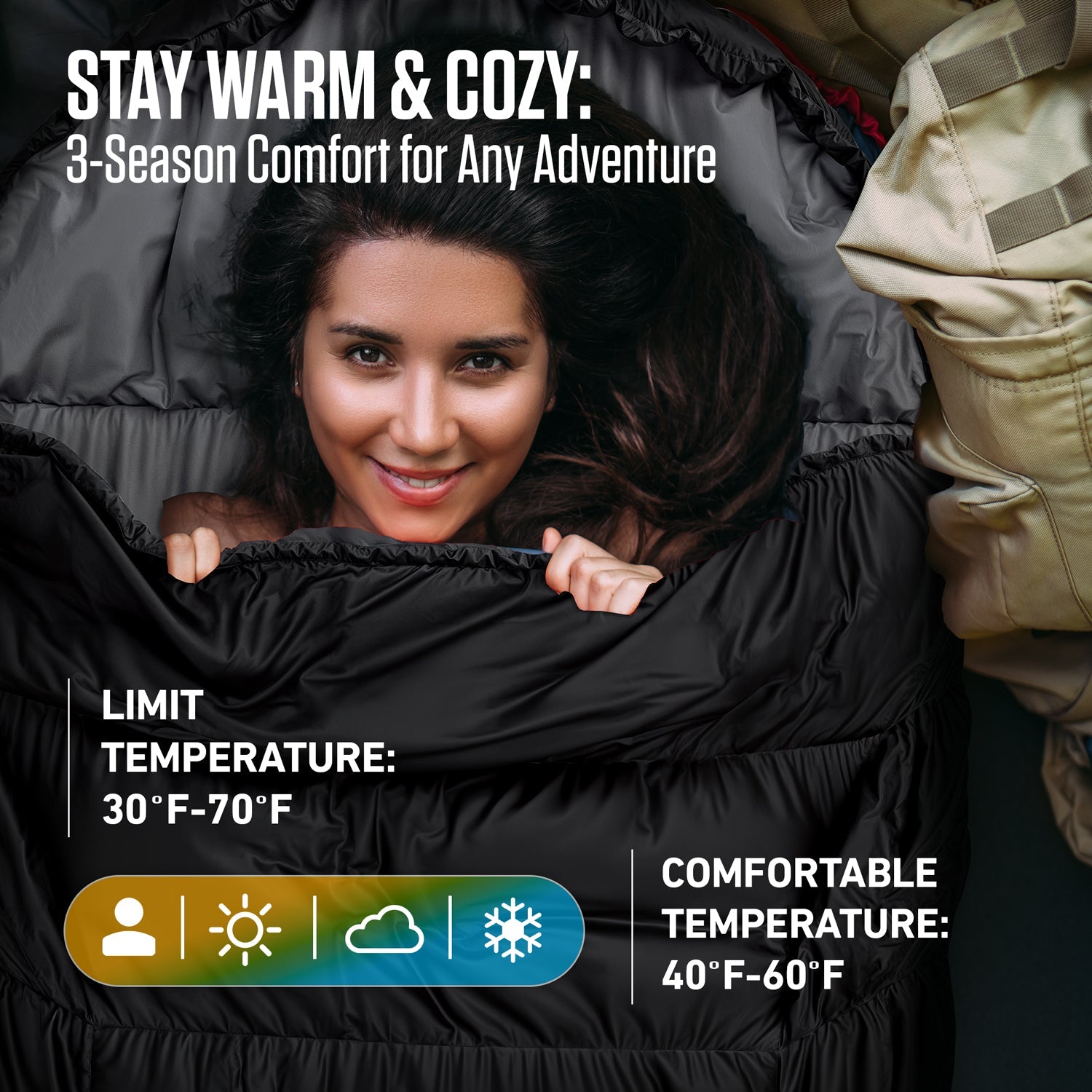 XXL Sleeping Bag for Big & Tall Campers – 30°F Cold Weather Rated