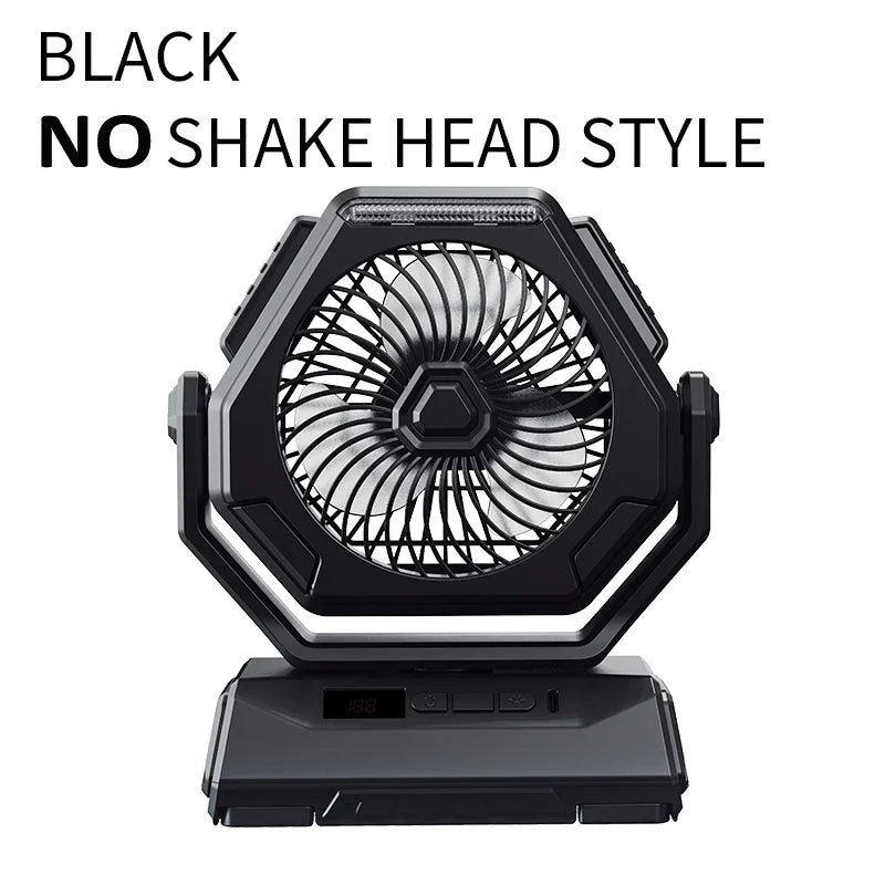 2025 New Camping Fan Rechargeable Outdoor Fan Ceiling Oscillating Fan Portable Air Conditioner with 3 Gears and Flashlight