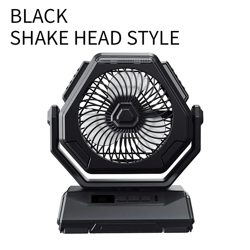 2025 New Camping Fan Rechargeable Outdoor Fan Ceiling Oscillating Fan Portable Air Conditioner with 3 Gears and Flashlight