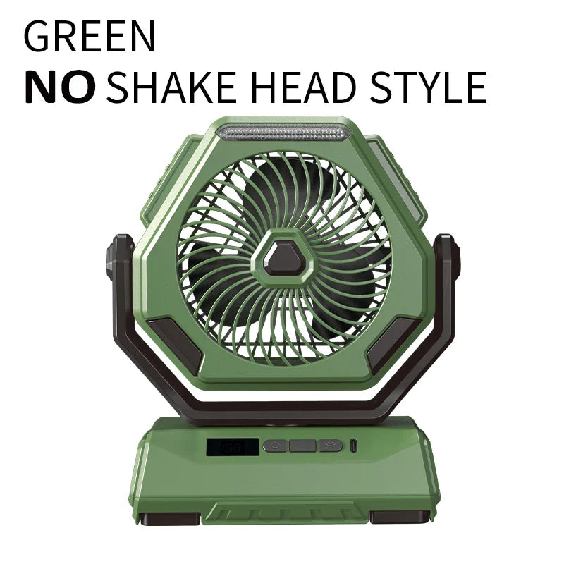 2025 New Camping Fan Rechargeable Outdoor Fan Ceiling Oscillating Fan Portable Air Conditioner with 3 Gears and Flashlight