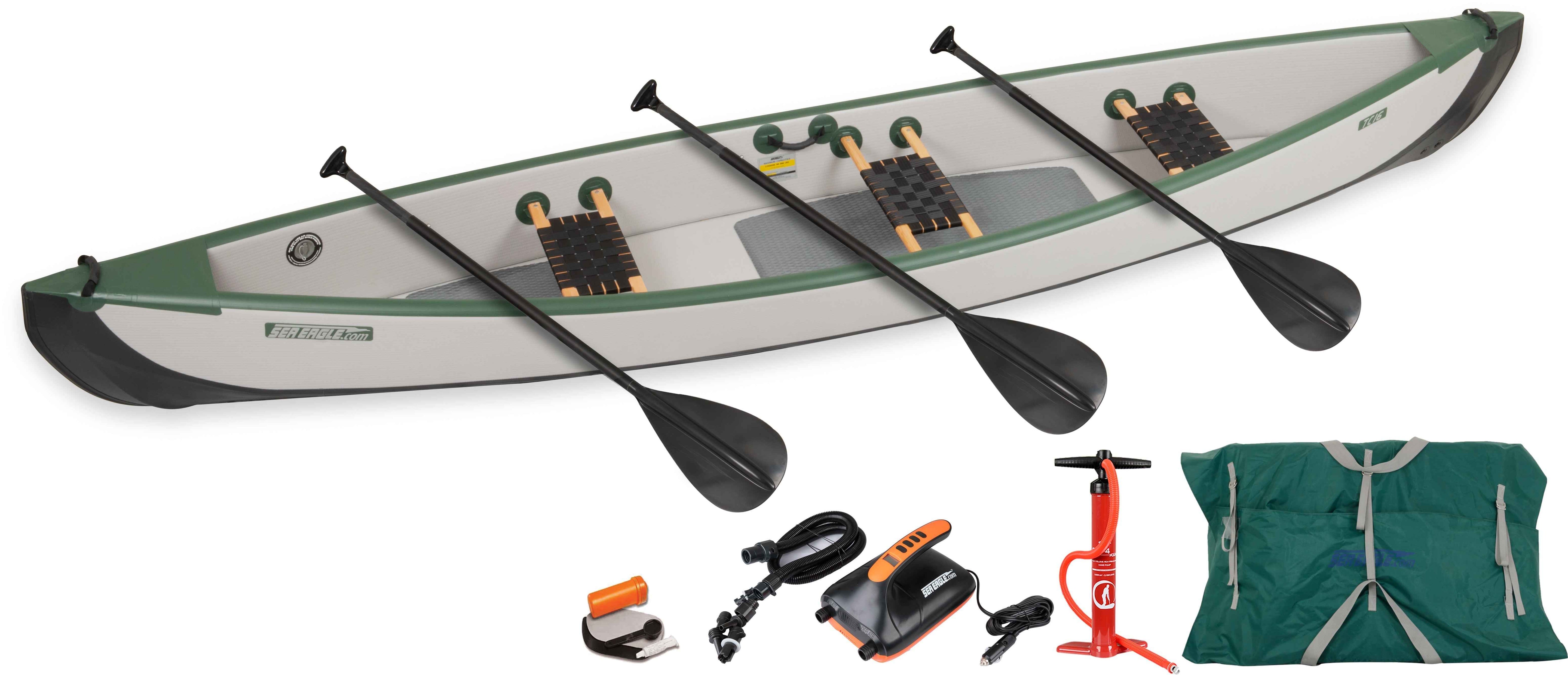 Sea Eagle TC16 Travel Canoe™ Inflatable Canoe – 3 Person Electric Pump Package