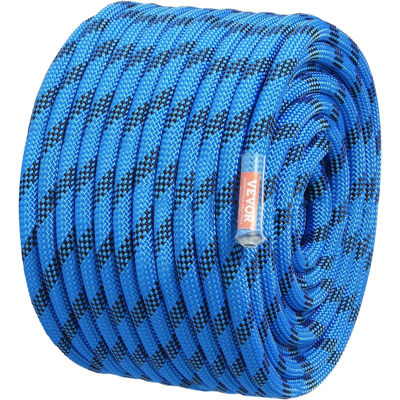 12.7mm Static Climbing Rope, 45.7M(150ft) Outdoor Rock Climbing Rope 32KN Breaking Tension, Fiber Rope with Steel Snap Hooks for Escape, Rappelling, Fire Rescue, Blue