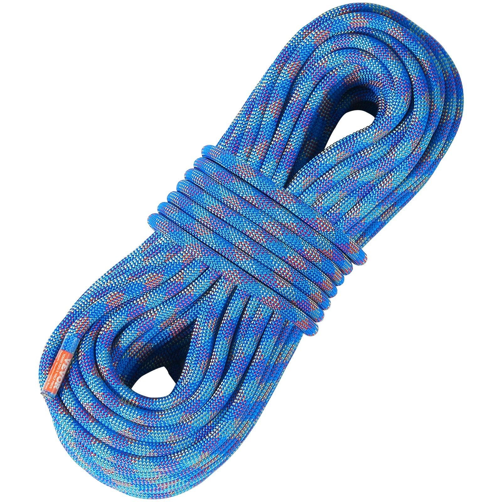 10.2mm Dynamic Climbing Rope, 50M(164ft) Outdoor Rock Climbing Rope 25KN Breaking Tension, Fiber Rope with Steel Snap Hooks for Escape, Rappelling, Fire Rescue, Blue