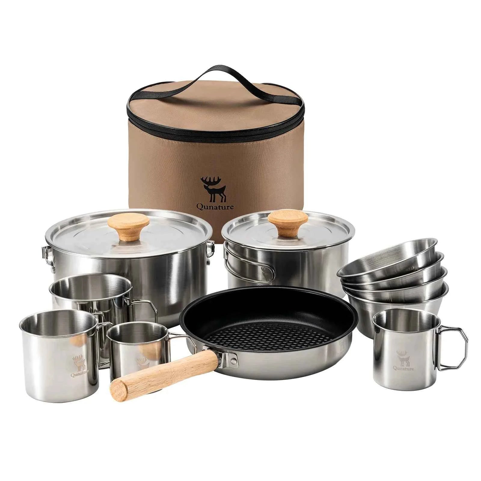 Qunature TrailChef™ 5-Piece Stainless Steel Camping Cookware Set