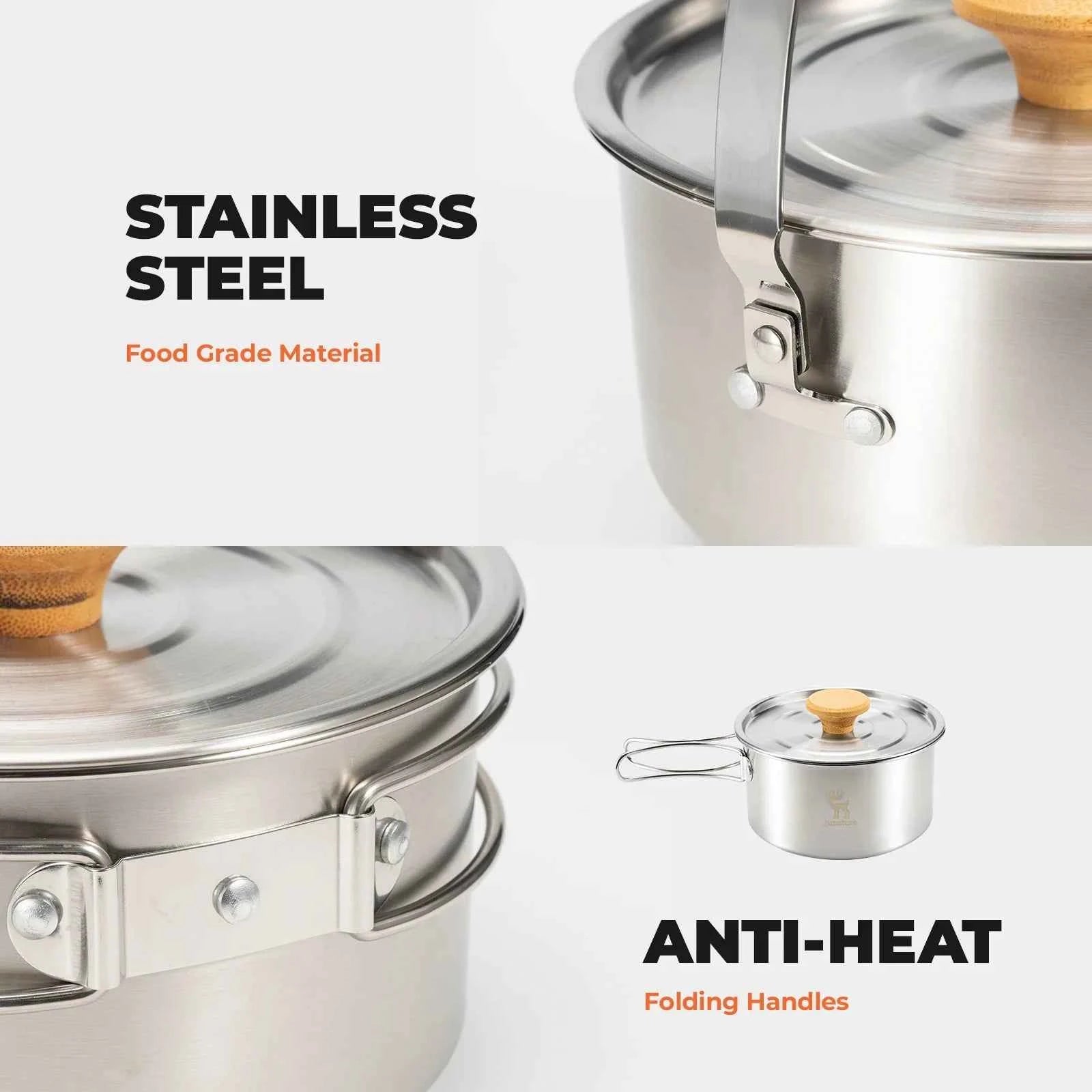 Qunature TrailChef™ 5-Piece Stainless Steel Camping Cookware Set