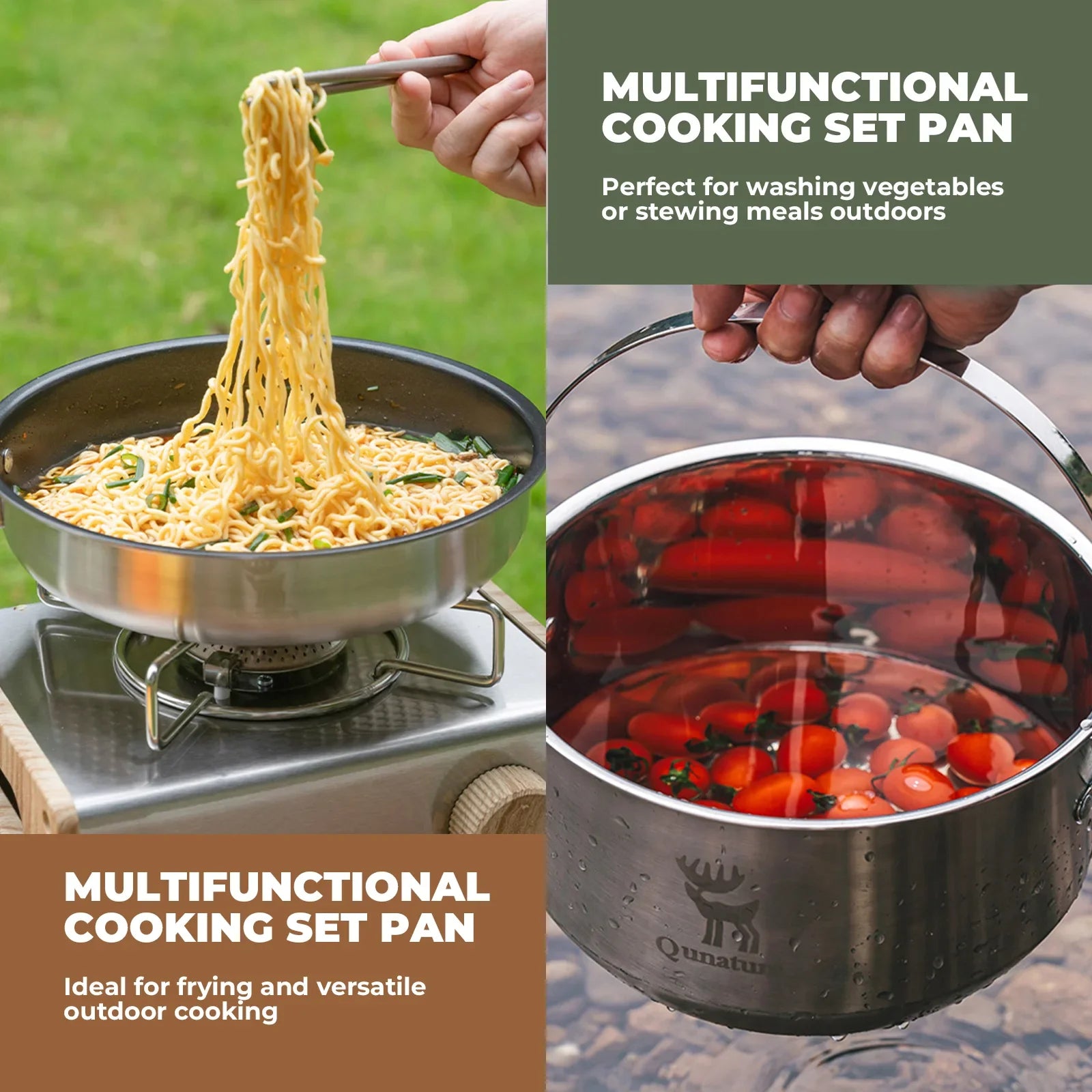 Qunature TrailChef™ 5-Piece Stainless Steel Camping Cookware Set