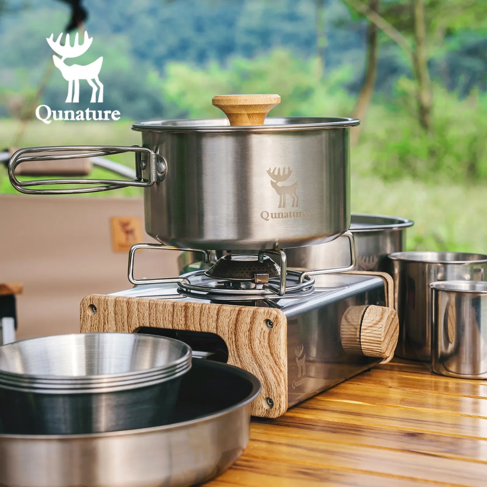 Qunature TrailChef™ 5-Piece Stainless Steel Camping Cookware Set