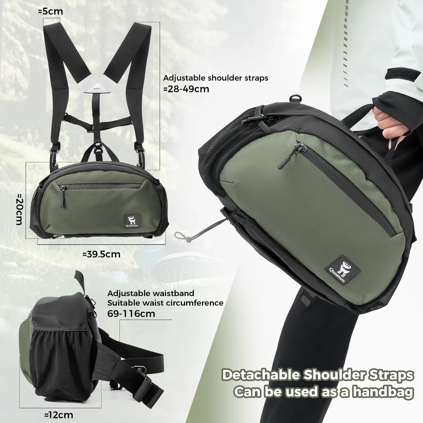 Qunature Lightweight Outdoor Sling Pack & Waist Bag – 7.9L
