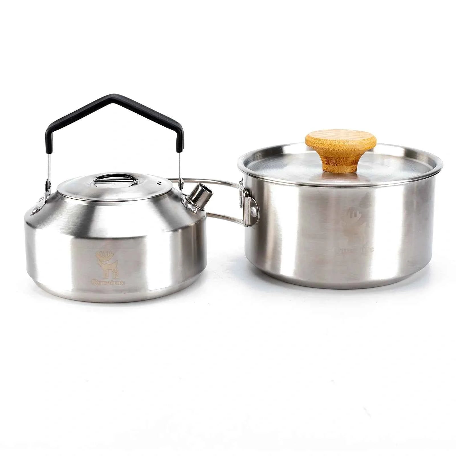 Qunature TrailBrew™ Stainless Steel Camping Tea Kettle & Cook Pot Set
