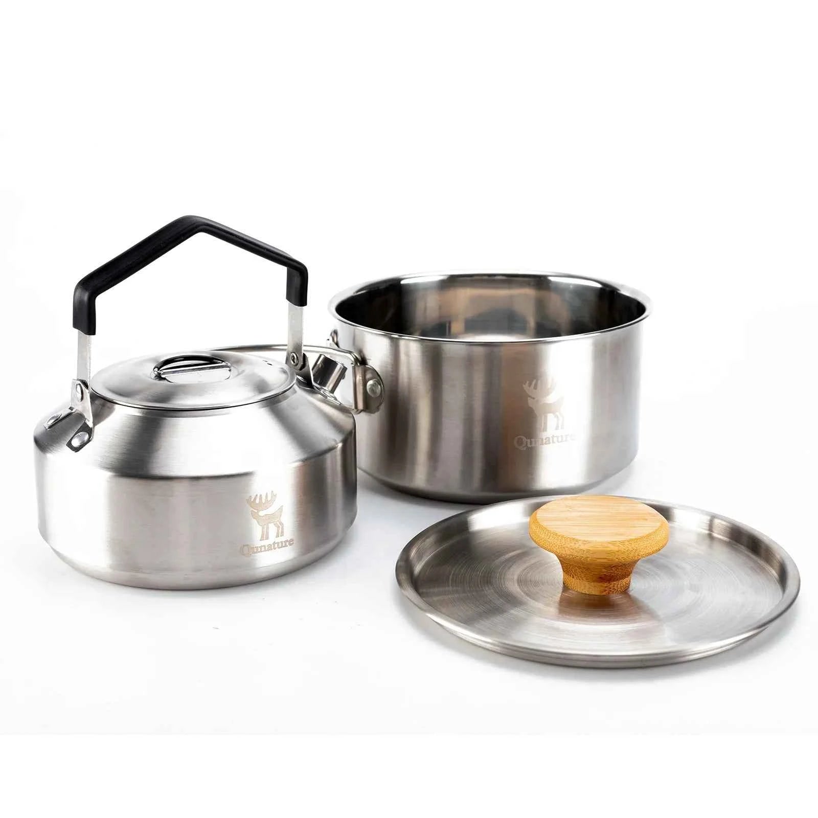 Qunature TrailBrew™ Stainless Steel Camping Tea Kettle & Cook Pot Set