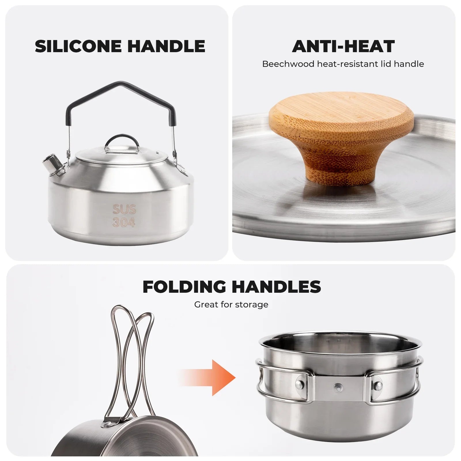 Qunature TrailBrew™ Stainless Steel Camping Tea Kettle & Cook Pot Set