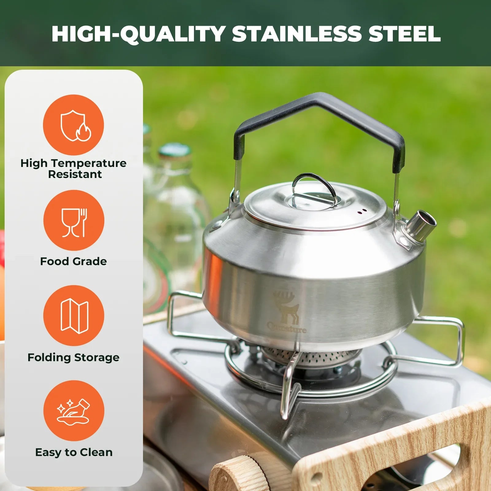 Qunature TrailBrew™ Stainless Steel Camping Tea Kettle & Cook Pot Set