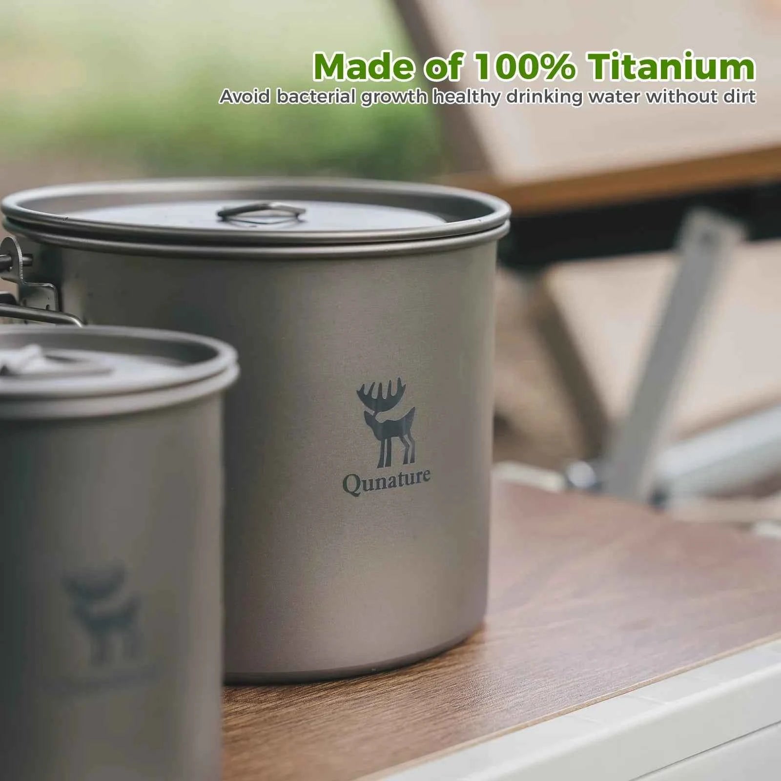Qunature TitanCore™ 1100ml Titanium Camping Cup with Hanging Handle