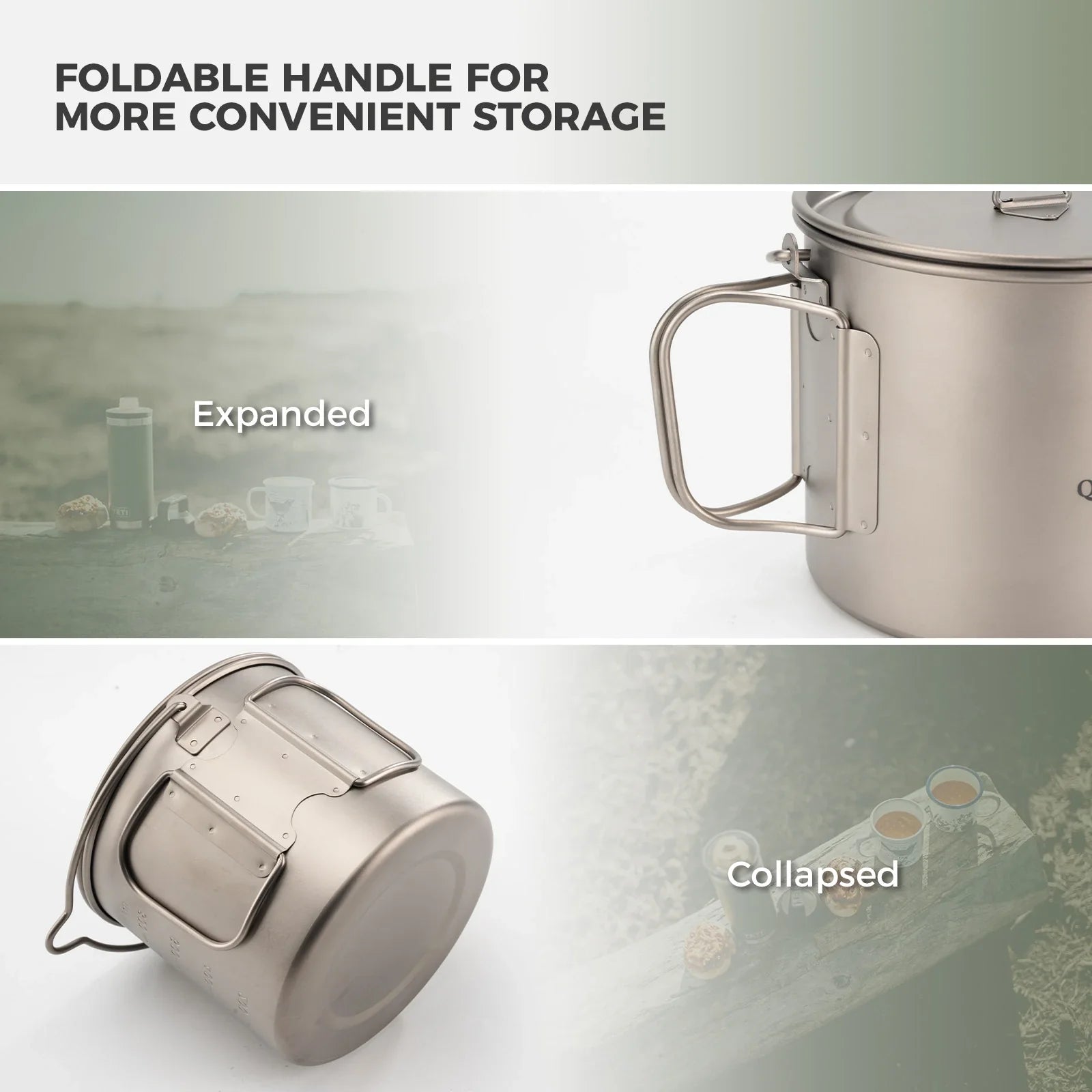 Qunature TitanCore™ 1100ml Titanium Camping Cup with Hanging Handle