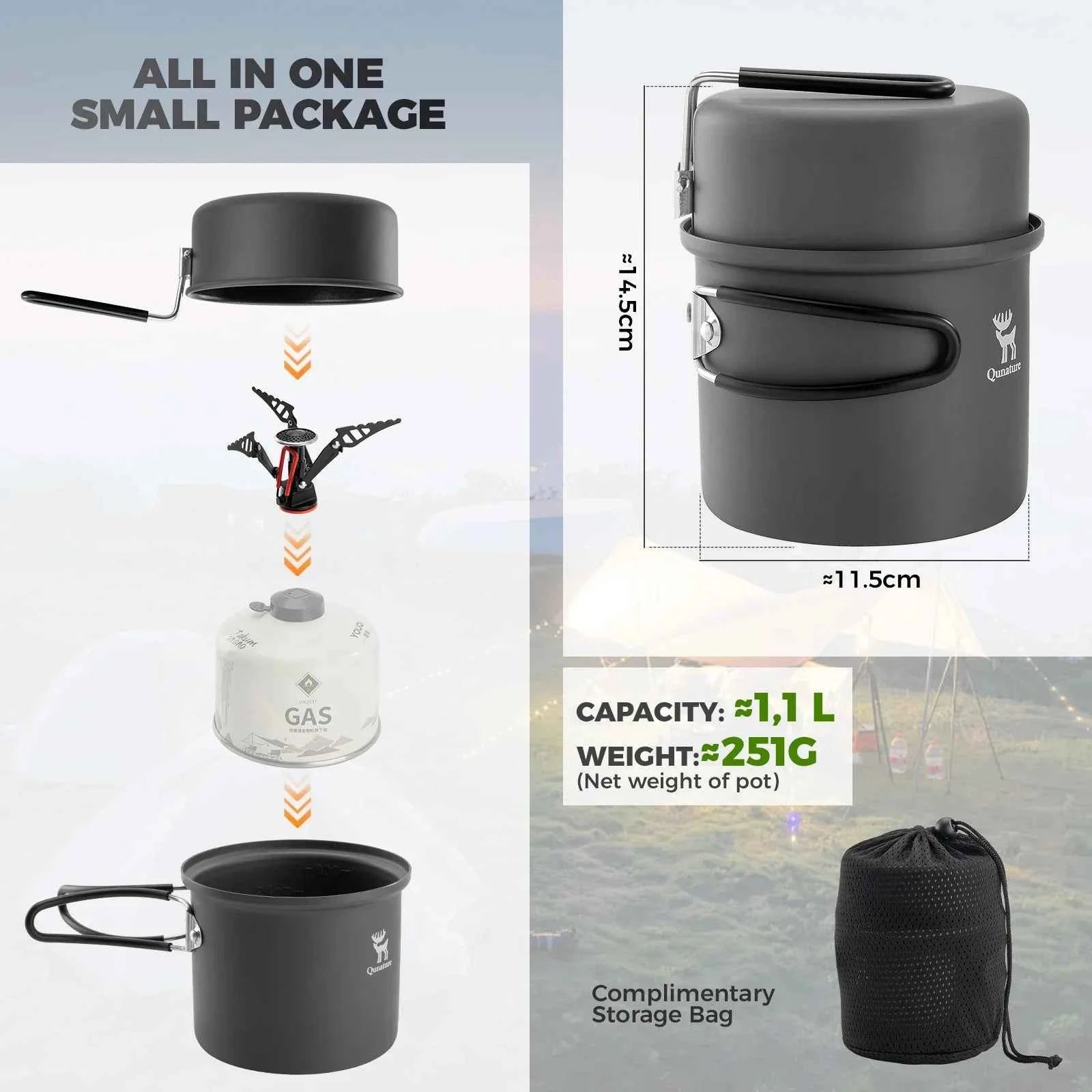 Qunature TrailChef™ Ultralight Aluminum Camping Cookware Set