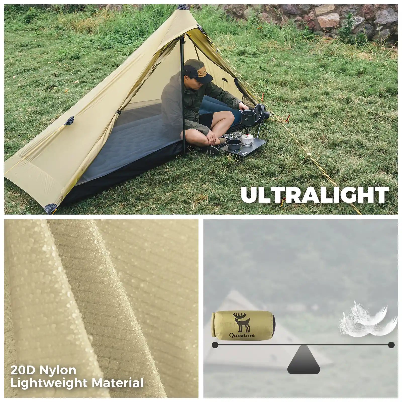 Qunature AeroShelter™ Ultralight Trekking Pole Backpacking Tent