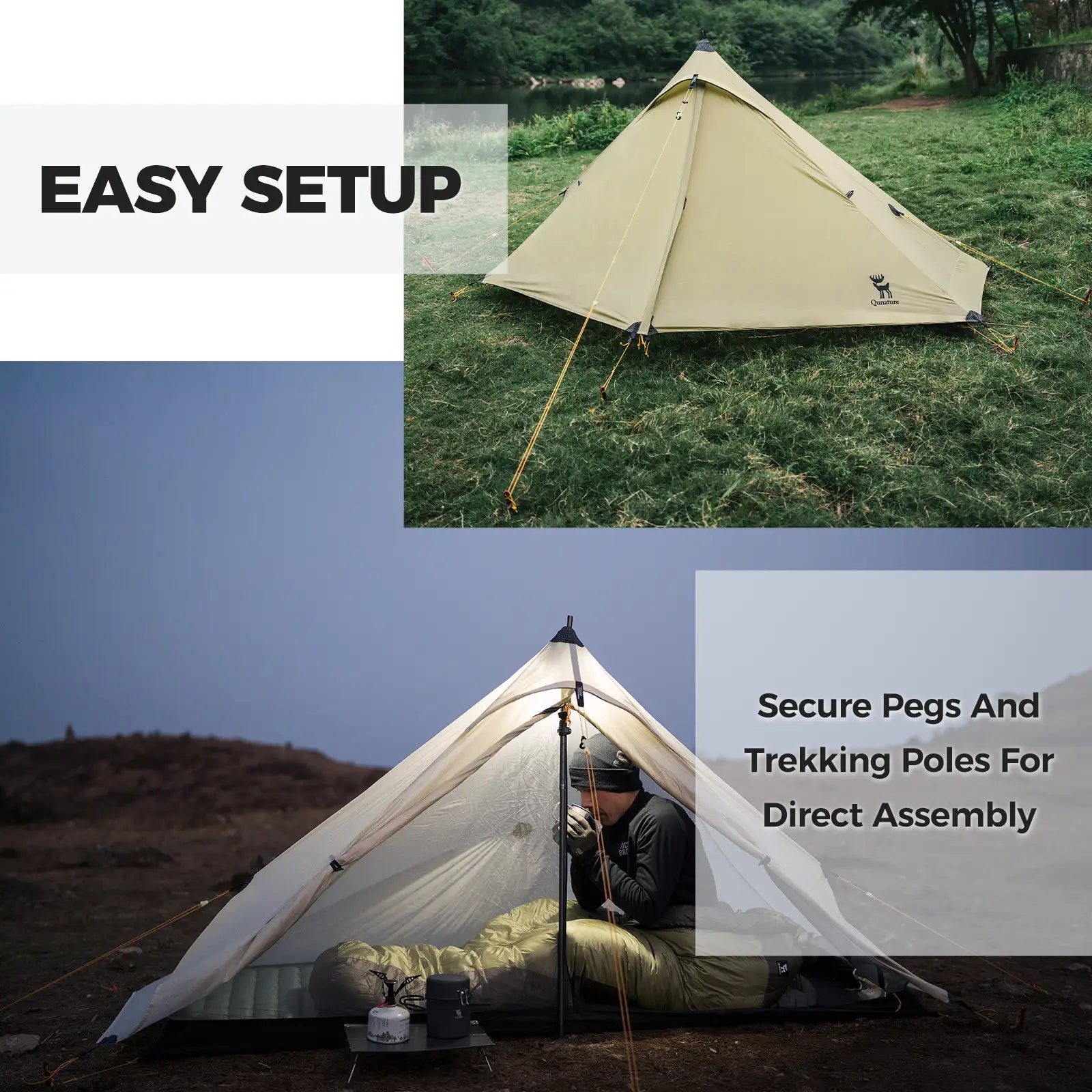 Qunature AeroShelter™ Ultralight Trekking Pole Backpacking Tent